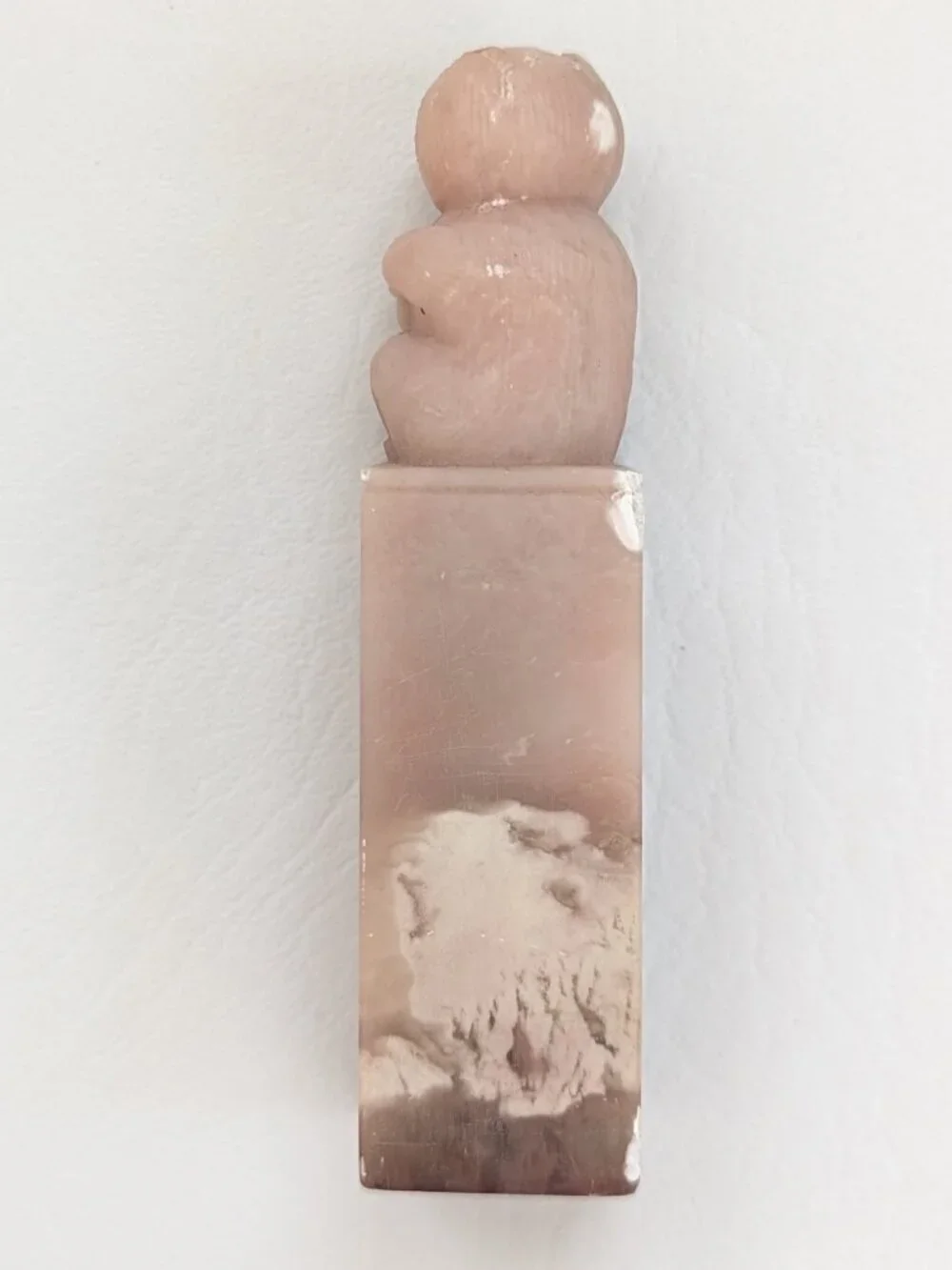 Vtg Chinese Shoushan Stone Seal Carved Monkey Finial Signature Stamp